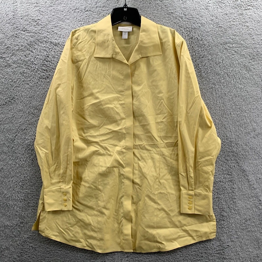 CHICOS Womens Size 3 / XL Midi No Iron Yellow Long Sleeved blouse